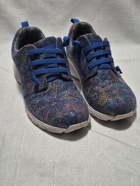 Nurse Mates Align Velocity Leather Upper Blue Floral Lace-Up Sneakers Size 9W
